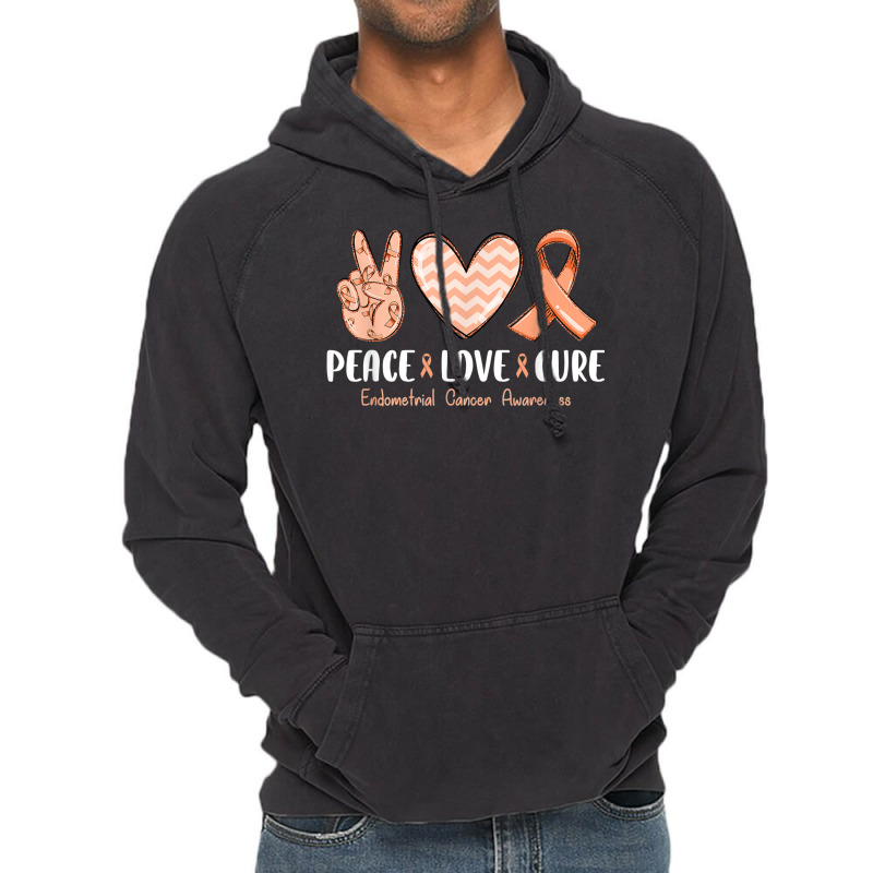 Peace Love Hope Endometrial Cancer Awareness Peach Ribbon Vintage Hoodie by Complete | Artistshot