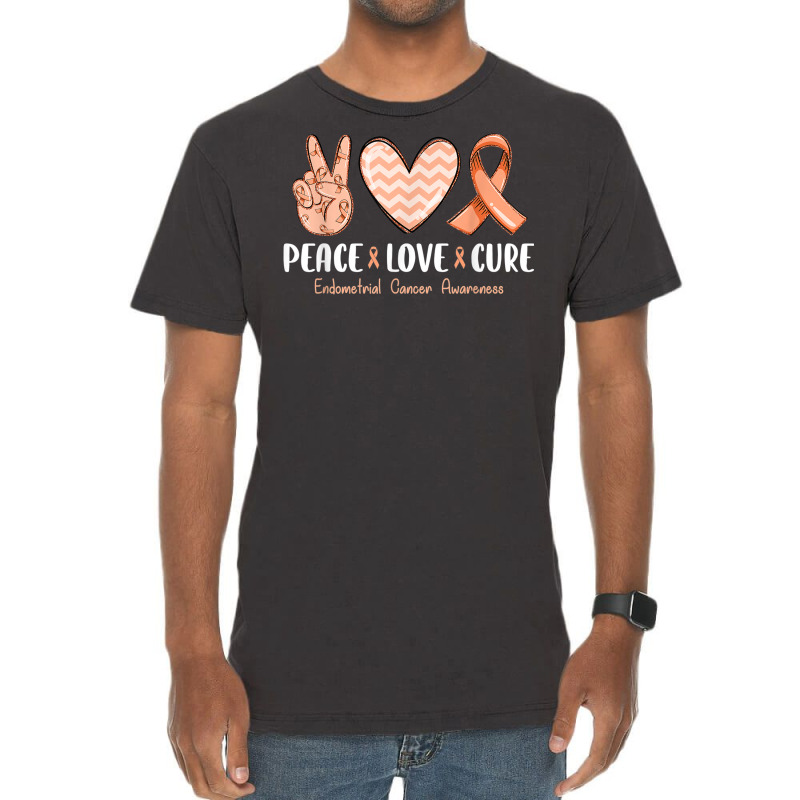 Peace Love Hope Endometrial Cancer Awareness Peach Ribbon Vintage T-Shirt by Complete | Artistshot