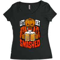 Let's Get Smashed Pumpkin Halloween Drinking Beer Bartender Women's Triblend Scoop T-shirt | Artistshot