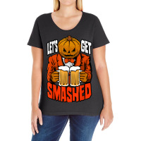 Let's Get Smashed Pumpkin Halloween Drinking Beer Bartender Ladies Curvy T-shirt | Artistshot