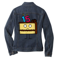 15th Birthday Cake With Candles Icing Chocolate Vanilla Ladies Denim Jacket | Artistshot