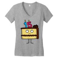 15th Birthday Cake With Candles Icing Chocolate Vanilla Women's V-neck T-shirt | Artistshot