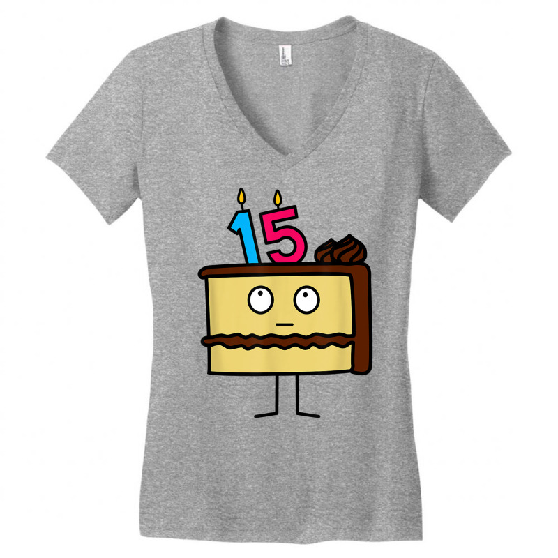 15th Birthday Cake With Candles Icing Chocolate Vanilla Women's V-Neck T-Shirt by cm-arts | Artistshot