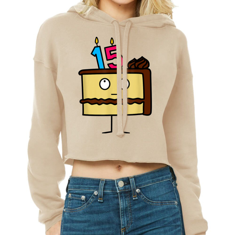 15th Birthday Cake With Candles Icing Chocolate Vanilla Cropped Hoodie by cm-arts | Artistshot