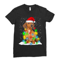 Santa Dachshund Christmas Light Pajama Dog X Mas Matching Ladies Fitted T-shirt | Artistshot