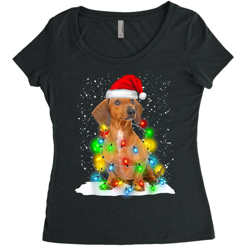 Santa Dachshund Christmas Light Pajama Dog X Mas Matching Women's Triblend Scoop T-shirt by Complete | Artistshot