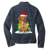 Santa Dachshund Christmas Light Pajama Dog X Mas Matching Ladies Denim Jacket | Artistshot