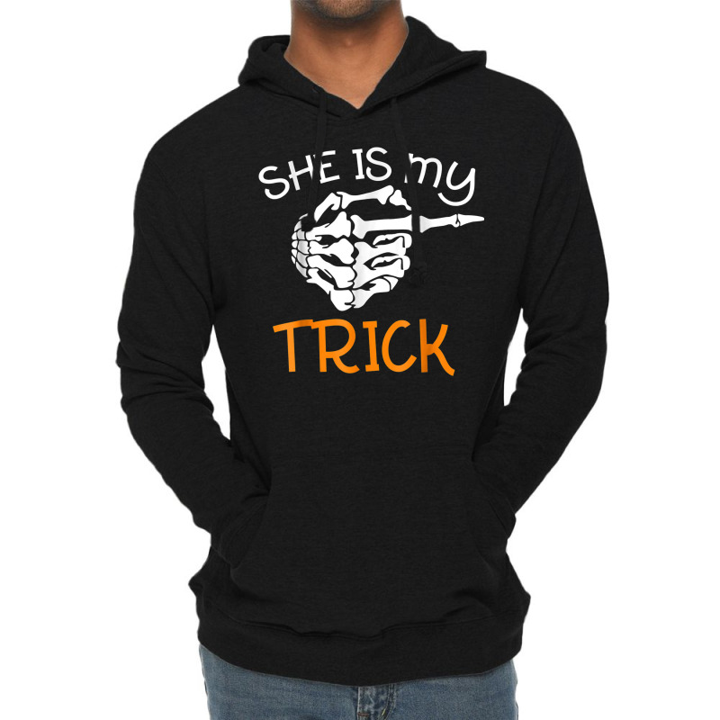 She Is My Trick With Halloween Night Costume Skeleton Finger Lightweight Hoodie | Artistshot