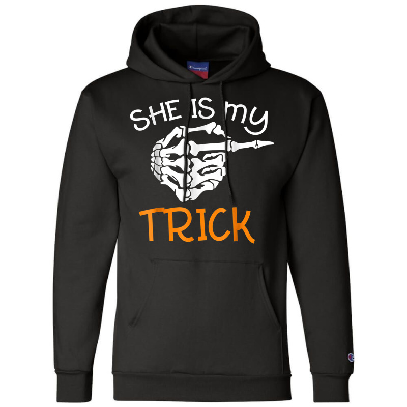 She Is My Trick With Halloween Night Costume Skeleton Finger Champion Hoodie | Artistshot