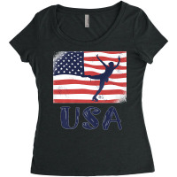 Ice Skating Dance Usa Vintage Support American Usa Flag Premium Women's Triblend Scoop T-shirt | Artistshot