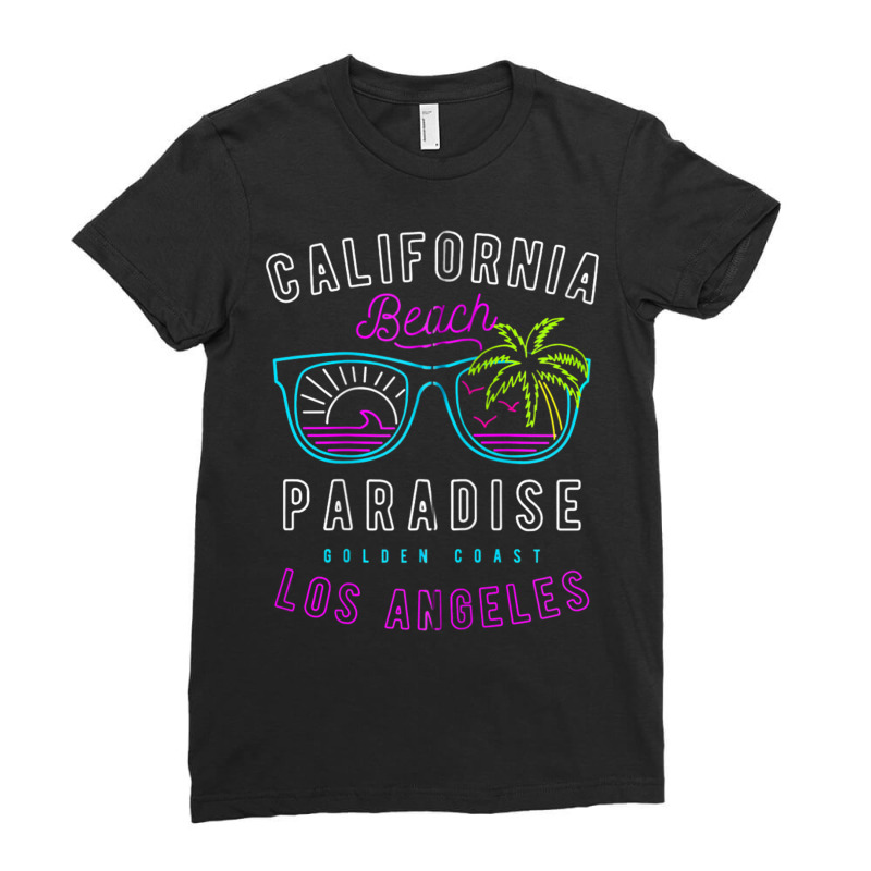 California Beach Paradise Los Angeles Golden Coast Neon 80s Zip Hoodie Ladies Fitted T-Shirt by cm-arts | Artistshot