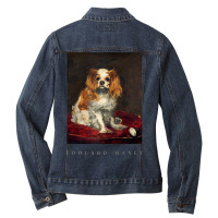 King Charles Spaniel Edouard Manet Ladies Denim Jacket | Artistshot