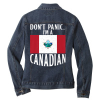 Canadian Flag Dont Panic Im A Canadian Canada Premium T Shirt Ladies Denim Jacket | Artistshot