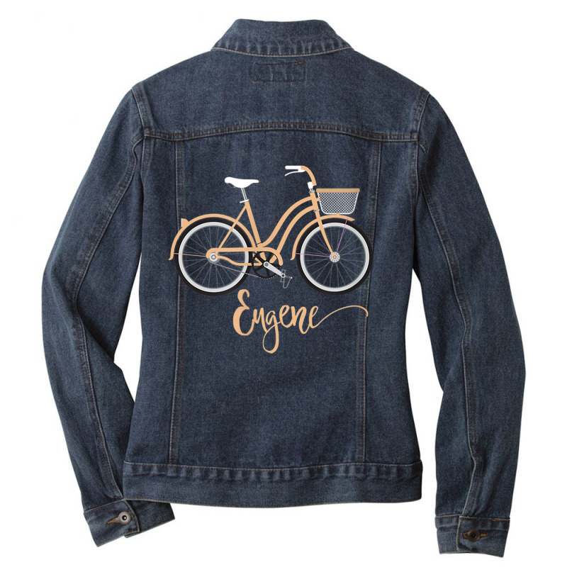 Eugene, Oregon Retro Ladies Bike Riding T Shirt Ladies Denim Jacket by cm-arts | Artistshot