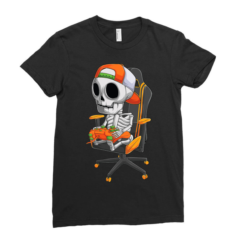 Halloween Skeleton Gamer Video Gaming Boys Men Kids Teens Ladies Fitted T-Shirt by Haley1989 | Artistshot