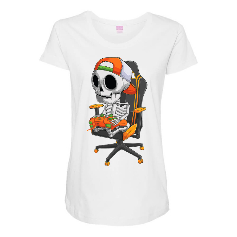 Halloween Skeleton Gamer Video Gaming Boys Men Kids Teens Maternity Scoop Neck T-shirt by Haley1989 | Artistshot