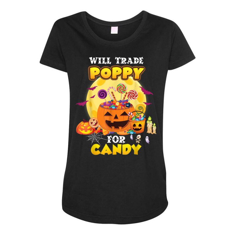 Will Trade Poppy For Candy Halloween Scary Pumpkin Face Moon Maternity Scoop Neck T-shirt by Fashlaza | Artistshot