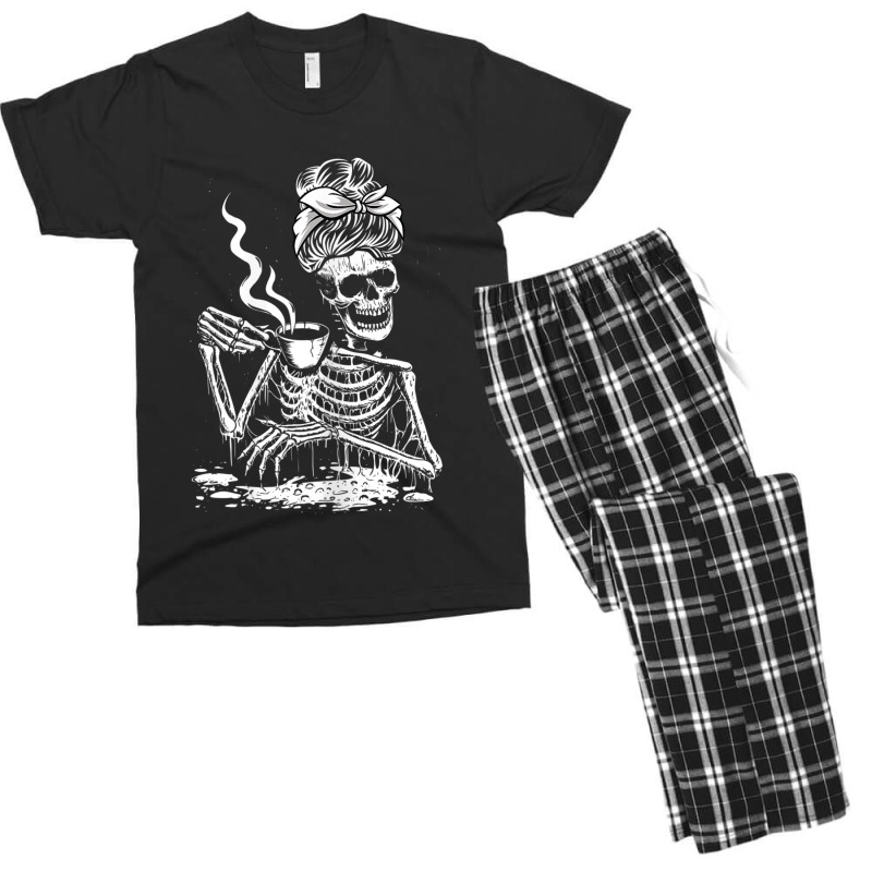 Womens Coffee Drinking Skeleton Lazy Diy Halloween Costume Women Men's T-shirt Pajama Set | Artistshot