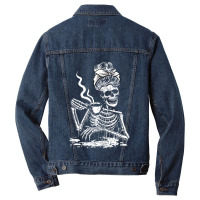 Womens Coffee Drinking Skeleton Lazy Diy Halloween Costume Women Men Denim Jacket | Artistshot