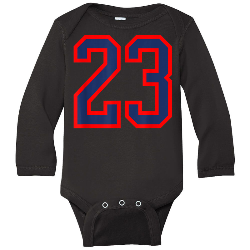 Jersey Number #23 Red Blue Sports Birthday Lucky Number 23 Long Sleeve Baby Bodysuit by Outpost | Artistshot