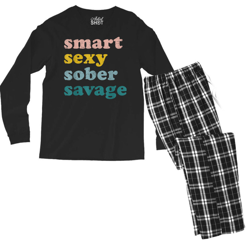 Retro Vintage Smart Sexy Sober Savage Recovery Men's Long Sleeve Pajama Set | Artistshot