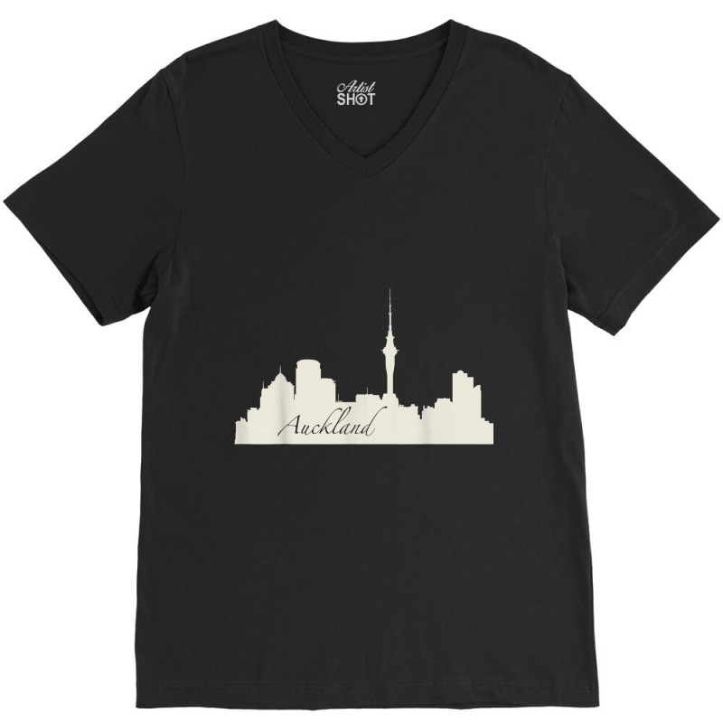 Auckland, New Zealand City Skyline Souvenir Style T Shirt V-Neck Tee by cm-arts | Artistshot