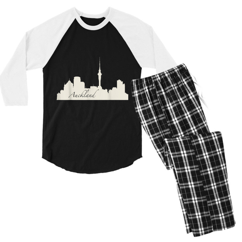 Auckland, New Zealand City Skyline Souvenir Style T Shirt Men's 3/4 Sleeve Pajama Set by cm-arts | Artistshot