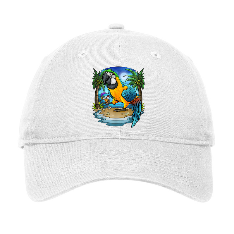 Blue And Gold Macaw Parrot Drinking Margaritas Vacation Bird T Shirt Adjustable Cap by cm-arts | Artistshot