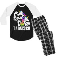 Manly Unicorn Muscle Dad And Daughter Dadacorn Fathers Day Tank Top Men's 3/4 Sleeve Pajama Set | Artistshot