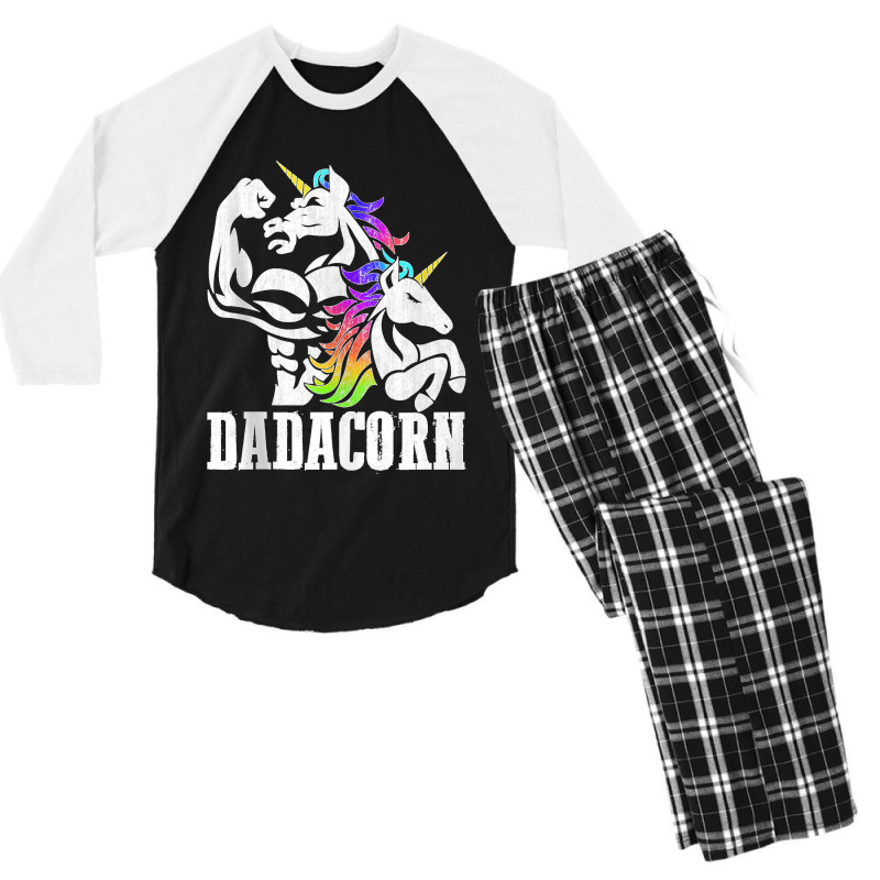 Manly Unicorn Muscle Dad And Daughter Dadacorn Fathers Day Tank Top Men's 3/4 Sleeve Pajama Set | Artistshot