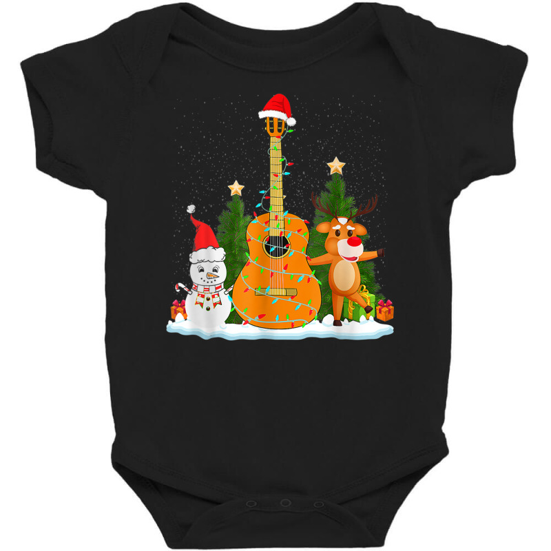 Guitar Christmas Lights Reindeer Snowman Family Matching Baby Bodysuit by August | Artistshot