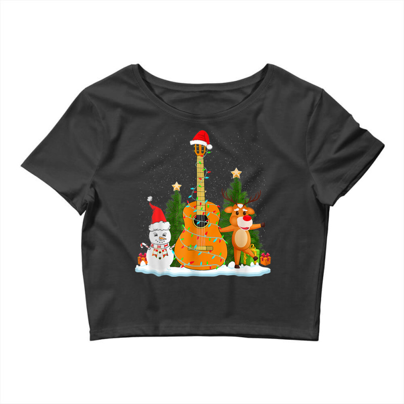 Guitar Christmas Lights Reindeer Snowman Family Matching Crop Top by August | Artistshot