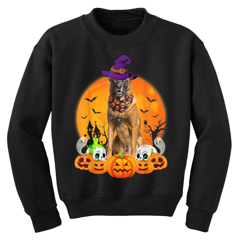 Scary Pumpkin Skull Witch Belgian Malinois Dog Halloween Youth Sweatshirt by Complete | Artistshot