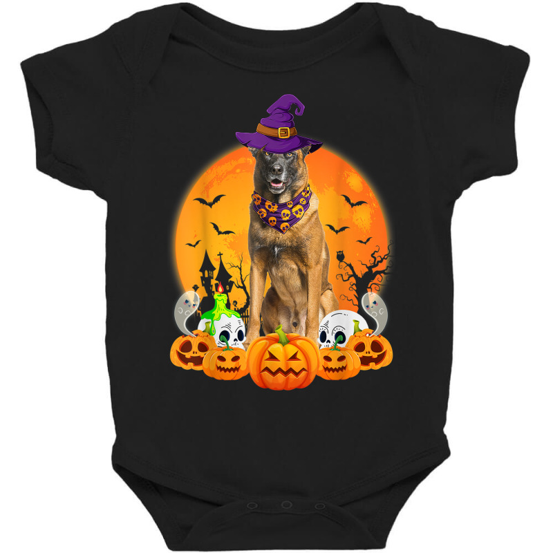 Scary Pumpkin Skull Witch Belgian Malinois Dog Halloween Baby Bodysuit by Complete | Artistshot