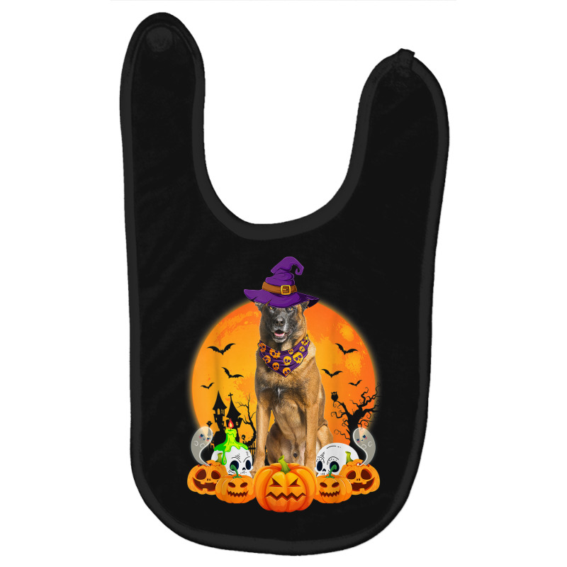 Scary Pumpkin Skull Witch Belgian Malinois Dog Halloween Baby Bibs by Complete | Artistshot