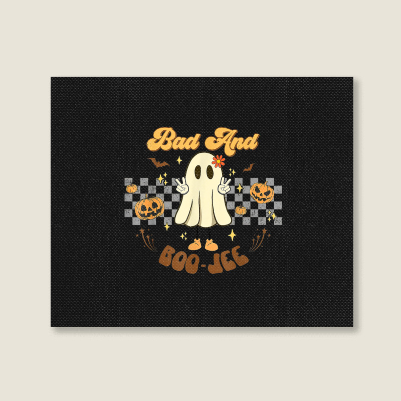 Retro Halloween Ghost Bad And Boo Jee Pumpkin Landscape Canvas Print | Artistshot