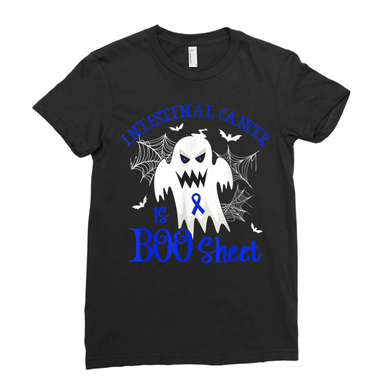 Intestinal Cancer Is Boo Sheet Blue Ribbon Halloween Ladies Fitted T-Shirt by Bewitch | Artistshot