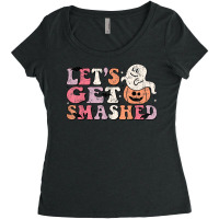 Let’s Get Smashed Halloween Ghost And Pumpkin Women's Triblend Scoop T-shirt | Artistshot