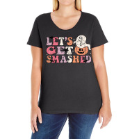 Let’s Get Smashed Halloween Ghost And Pumpkin Ladies Curvy T-shirt | Artistshot