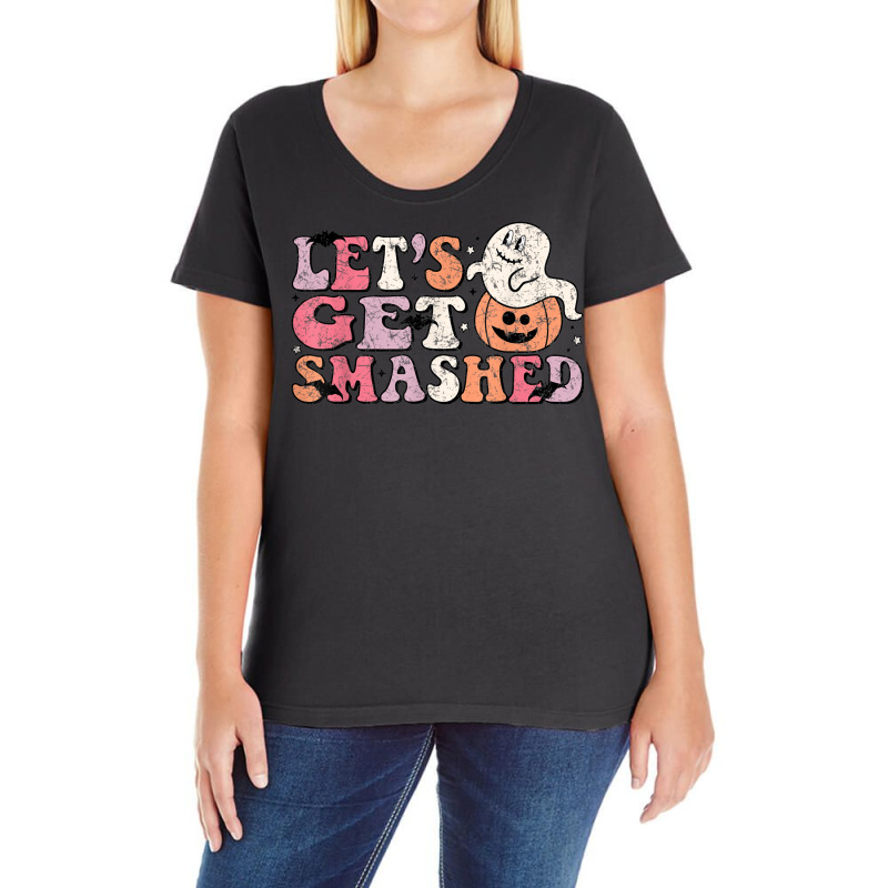 Let’s Get Smashed Halloween Ghost And Pumpkin Ladies Curvy T-Shirt by Sombre | Artistshot