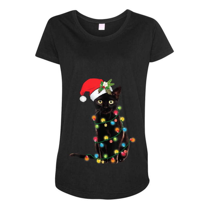 Santa Black Cat Tangled Up In Christmas Tree Lights Holiday Maternity Scoop Neck T-shirt by rayhenault | Artistshot