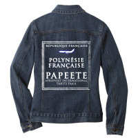 Papeete Tahiti Passport Stamp Vacation Travel Ladies Denim Jacket | Artistshot