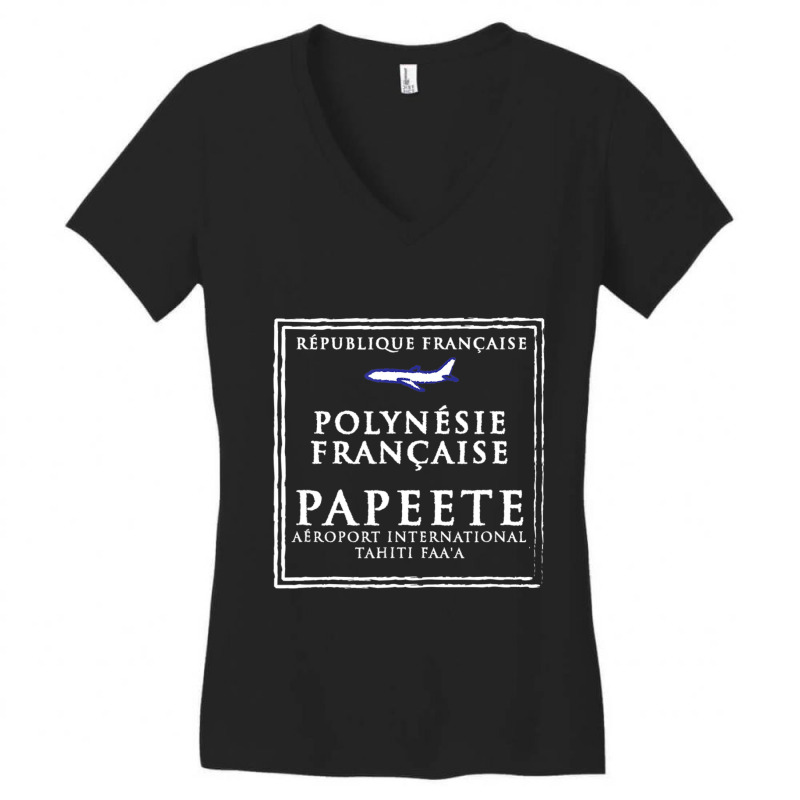 Papeete Tahiti Passport Stamp Vacation Travel Women's V-Neck T-Shirt by Kosdapen517 | Artistshot