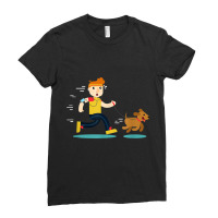 Cartoon Running With Dog T Shirt Ladies Fitted T-shirt | Artistshot