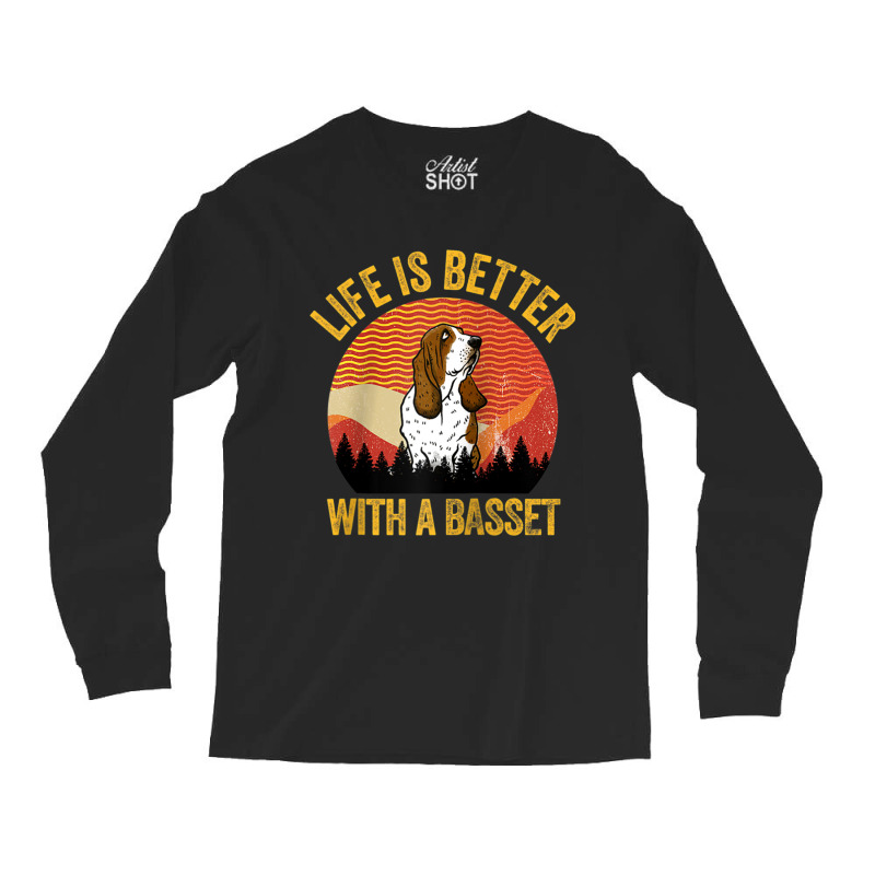 Life Is Better With A Basset Retro Wavy Lines Raglan Baseball Tee Long Sleeve Shirts | Artistshot