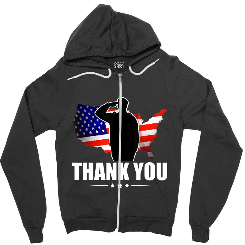 Patriotic American Flag Thank You For Your Service Veteran Zipper Hoodie | Artistshot