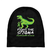 Fight Stigma Mental Health Awareness Lime Green Dinosaur T Shirt Baby Beanies | Artistshot