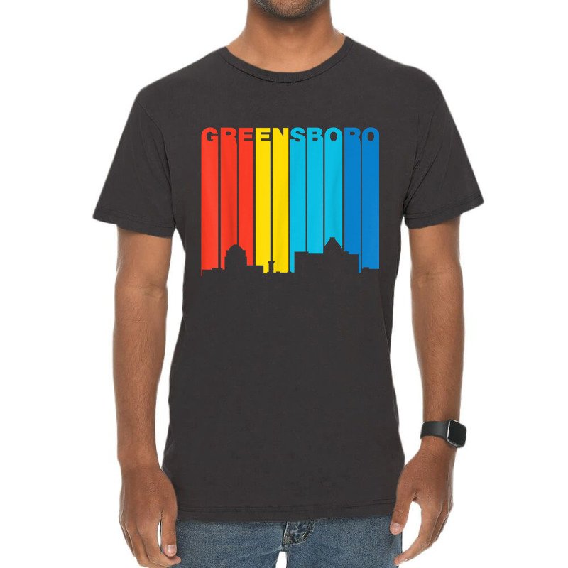 Retro 1970's Style Greensboro North Carolina Skyline T Shirt Vintage T-shirt | Artistshot