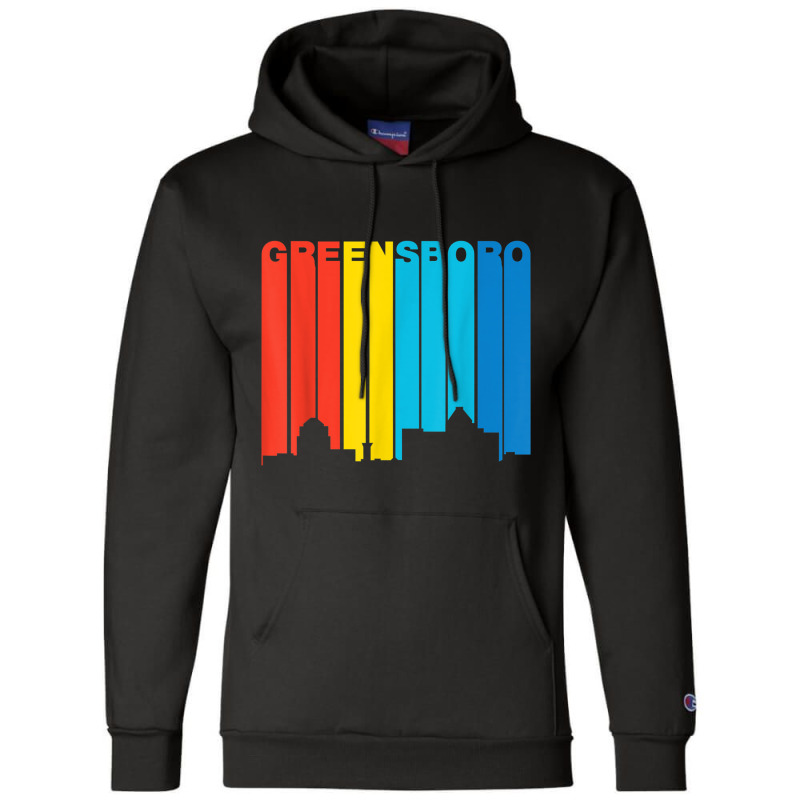 Retro 1970's Style Greensboro North Carolina Skyline T Shirt Champion Hoodie | Artistshot