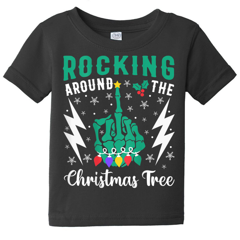 Funny Christmas Skeleton Middle Finger Quote Back Design Baby Tee | Artistshot